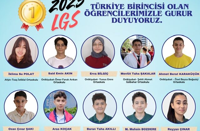 Kahramanmaraş’tan LGS’de Büyük Başarı: 10 Öğrenci Türkiye Birincisi Oldu