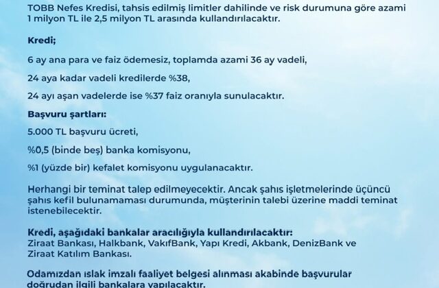 TOBB Nefes Kredisi Başvuruları Başladı