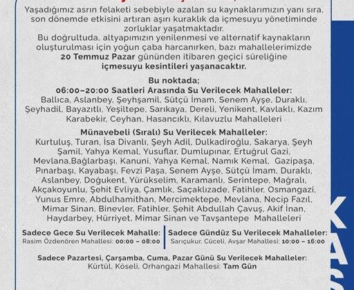Vatandaşların Dikkatine! 20 Temmuz’dan İtibaren Geçici Su Kesintileri Yaşanacak
