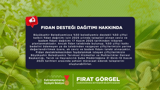 Yüzde 50 Hibeli Fidan Desteğinde Ek Başvurular Alınmaya Başladı