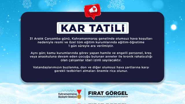 31 Aralık’ta Eğitime 1 Günlük Kar Arası!
