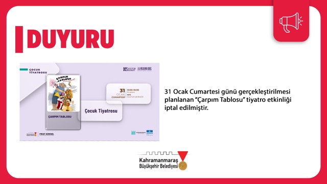 “ Çarpım Tablosu” Adlı Çocuk Tiyatrosu Etkinliği İptal Edildi”