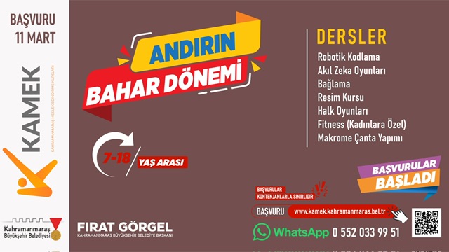 Andırın’da KAMEK Kurslarına Başvurular Başladı; 7 Branşta Ücretsiz Eğitim