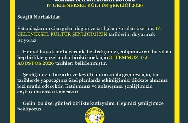 NURHAK BELEDİYESİ’NDEN ŞENLİK DUYURUSU