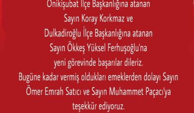 MHP Kahramanmaraş’ta İlçe Başkanlıklarında Görev Değişimi