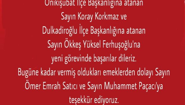MHP Kahramanmaraş’ta İlçe Başkanlıklarında Görev Değişimi