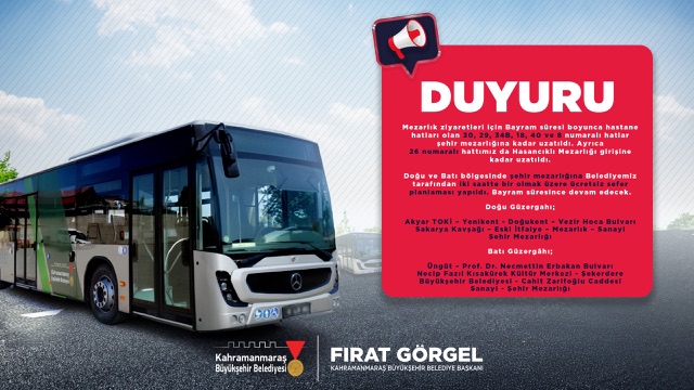Büyükşehir’den Bayramda Kapıçam Mezarlığı’na Ücretsiz Ulaşım