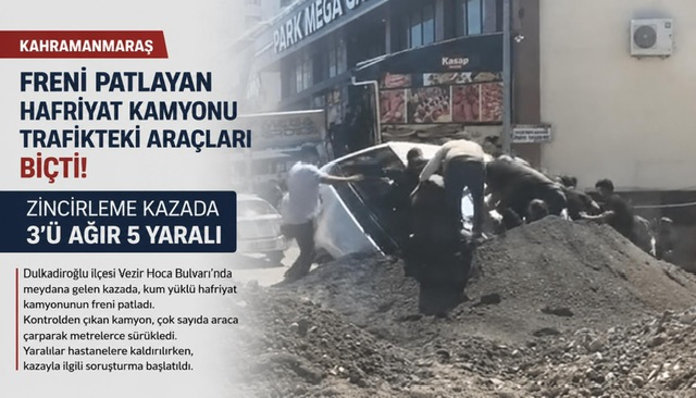 Kahramanmaraş’ta Hafriyat Kamyonunun Karıştığı Zincirleme Kazada 5 Kişi Yaralandı