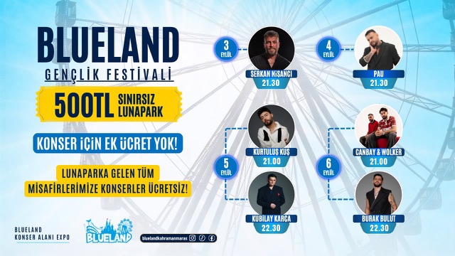 Blueland Gençlik Festivali’nde 500 TL’ye Sınırsız Lunapark ve 6 Ücretsiz Konser